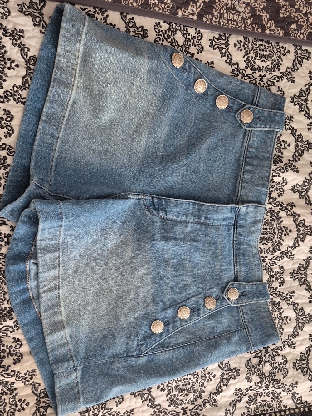 White House Black Market Light Blue High-Waist Button Shorts